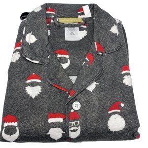 Pottery Barn Teen Cool Santa Pajama Set Adult Small Gray Santa Faces 2 Piece